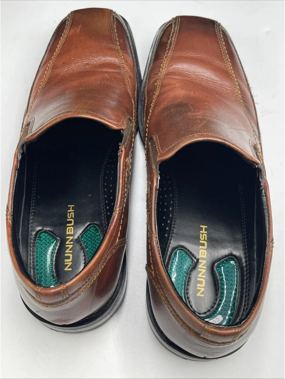 Nunn Bush Mens Brown Leather Slip On Loafers Comfort Gel Dress Shoes Size 10.5M